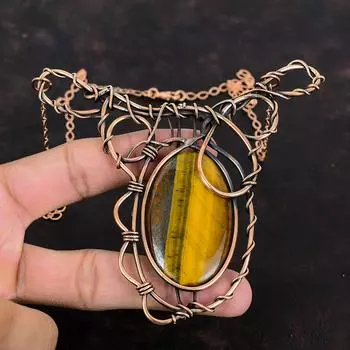 Ожерелье Тигровый глаз Ожерелье из медной проволоки Регулируемое ожерелье ручной работы Ювелирные изделия из медной проволоки Ожерелье с драгоценными камнями Подарки на годовщину