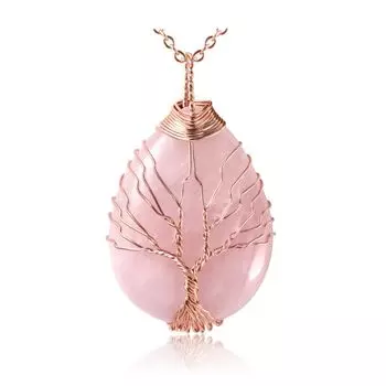 Ожерелье Top Plaza с подвеской в виде капли из проволоки «Древо жизни» из натурального драгоценного камня