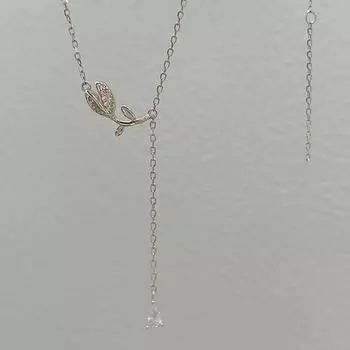 Ожерелье-тюльпан с белым бриллиантом, женское, легкое, роскошное, нишевый дизайн, цепочка на ключицу из нержавеющей стали с цветком в виде капли воды