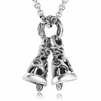 Ожерелье Twin Bell Double Bell Bell Серебряный кулон 925 пробы Стальная цепь [SOWAKA] Мужская (Нержавеющая сталь 45см)