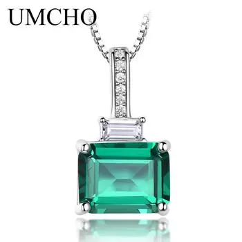 Ожерелье UMCHO из стерлингового серебра 925 пробы с драгоценными камнями для женщин с цепочкой изумрудный