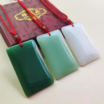 Ожерелье унисекс с большим квадратным кулоном из белого нефрита Without Chain