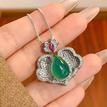 Ожерелье ювелирные изделия ключичная цепочка Ruyi цвет сокровище красный корунд зеленый халцедон ретро мода High Sense дамы