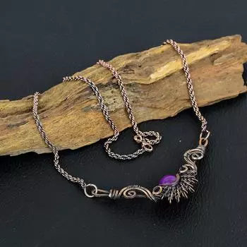 Ожерелье ювелирных изделий из драгоценного камня аметиста ручной работы из меди для свадебного подарка 18 Inches With Adjustable фиолетовый