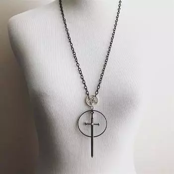 Ожерелье «Ведьмины обряды» с подвеской в виде пентаграммы «Священный меч» в готическом стиле, модная черная цепочка для женщин, подарок, длинная