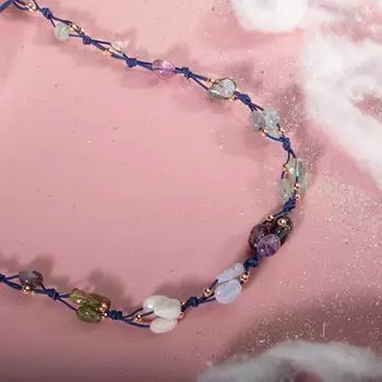 Ожерелье Водолея Аквамарин, Аметист, Лунный камень, Халцедон, Лабрадорит, Пурпурный флюорит, Нефрит