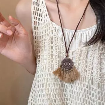 Ожерелье в этническом стиле с цветком, деревянное ожерелье в богемном стиле, милая длинная цепочка для свитера, подарок Style C