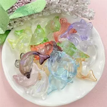 Ожерелье в форме дельфина 20 шт., модные ювелирные аксессуары, акриловые свободные бусины для изготовления ювелирных изделий своими руками 15,6*20,5 мм, браслеты, аксессуары зелёный