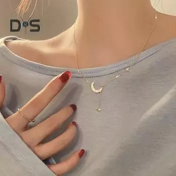 Ожерелье в форме полумесяца, крошечное ожерелье со звездой и луной, изящное ожерелье, колье с золотой звездой, кулон, ожерелье для женщин и девочек, нежные минималистичные украшения золотистый