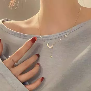 Ожерелье в форме полумесяца, крошечное ожерелье со звездой и луной, изящное ожерелье, колье с золотой звездой, кулон, ожерелье для женщин и девочек, нежные минималистичные украшения золотистый