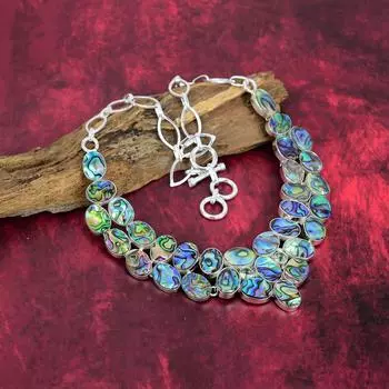 Ожерелье в форме ракушки из морского ушка, стерлинговое серебро 925 пробы, регулируемая цепочка, ожерелье, подарок для женщин, ювелирное ожерелье ручной работы из драгоценных камней 8 inches with Adjustable синий