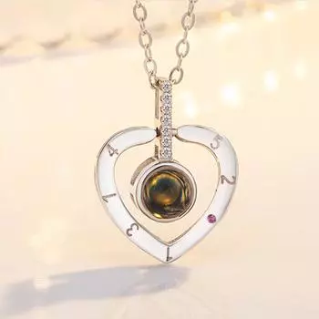 Ожерелье в форме сердца из стерлингового серебра 925 пробы с нано-микрорезной подвеской в форме сердца из розового золота, ожерелье на 100 языках 925