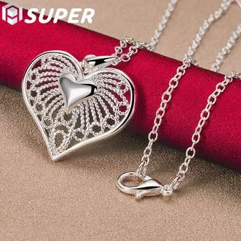 Ожерелье в форме сердца из стерлингового серебра 925 пробы, ожерелье с подвеской, свадебные украшения 40cm