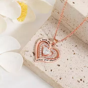 Ожерелье в форме сердца с двумя звездами и персиковым камнем для женщин, окрашенное в черный цвет, с буквами Love