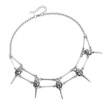 Ожерелье в ретро-стиле Готическое ожерелье Ожерелье с подвеской в виде птичьего черепа Текстура сплава Идеально для вечеринок и повседневной носки