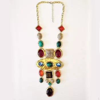 Ожерелье в стиле барокко, модное тибетское украшение для женщин, цветные камни, массивный длинный кулон