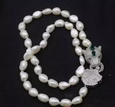 Ожерелье в стиле барокко с пресноводным жемчугом и белым жемчугом 9-10 мм оптом 24 дюйма с леопардовой застежкой