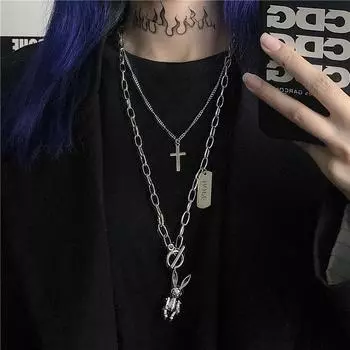 Ожерелье в стиле хип-хоп с кроликом, женское ожерелье с подвеской в стиле хип-хоп, аксессуары, длинная цепочка в стиле панк, цепочка для свитера, длинное многослойное ожерелье