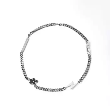 Ожерелье в стиле хип-хоп с алфавитом, мужское ожерелье из титановой стали с металлическим зондированием и молнией 50cm