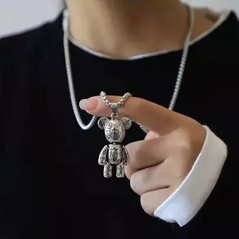 Ожерелье в стиле хип-хоп с медведем, мужское ожерелье, женское ожерелье, модная подвеска, свитер-цепочка серебряный