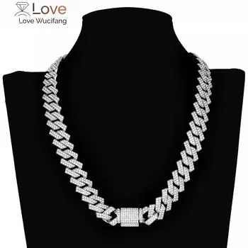Ожерелье в стиле хип-хоп с цепочкой Iced Out, украшенное стразами, 15 мм, серебристого цвета, полное кубинское ожерелье Miami Curb для мужчин в стиле рэпера, ювелирные изделия 16 inch 40cm