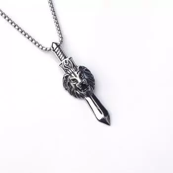Ожерелье в стиле хип-хоп в стиле хип-хоп, подвеска в виде меча из нержавеющей стали в виде головы льва