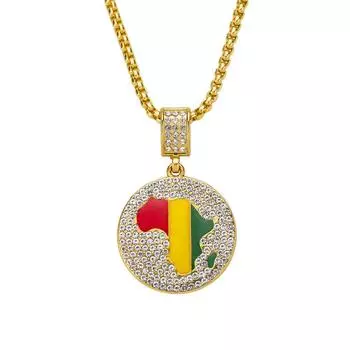 Ожерелье в стиле хип-хоп, Ямайка, круглое ожерелье с картой Африки, европейское и американское модное ожерелье с бриллиантами