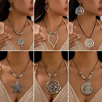 Ожерелье в стиле «Океан» с раковиной и морской звездой и увеличенным металлическим розовым сердцем necklace + earrings 4603 золотой