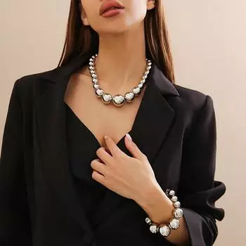 Ожерелье в стиле панк с геометрическими бусинами, простое ретро-колье из больших и маленьких бисера 1