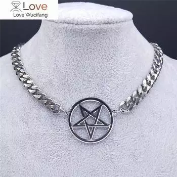 Ожерелье в стиле панк с перевернутой пентаграммой, цепочка на ключицы, колье из нержавеющей стали, сатанинские украшения, Daft Punk Ras De Cou