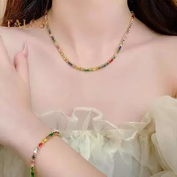 Ожерелье в стиле ретро, браслет, разноцветный кубический цирконий, колье, женский браслет, свадебная вечеринка, формальные украшения A