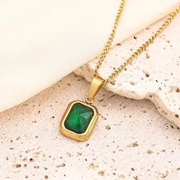 Ожерелье в стиле ретро хип-хоп, парная цепочка на ключицу, сине-зеленое, шампанское, титановая сталь, покрытая драгоценными камнями 18 карат золотой