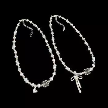 Ожерелье в стиле ретро из жемчужин и сломанного серебряного банта в стиле Гонконга, женская легкая, роскошная, элегантная, индивидуальная, модная, универсальная, цепочка на шею, цепочка на ключицу