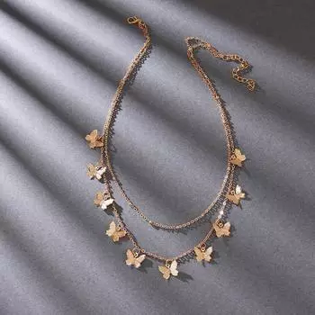 Ожерелье в стиле ретро, многослойное золотое ожерелье, женское модное круглое ожерелье с подвеской в форме бабочки, ювелирные изделия золотой