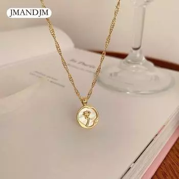 Ожерелье в стиле ретро с белой розой, металлическая круглая фирменная подвеска на ключицу, цепочка на шею с милым нишевым дизайном