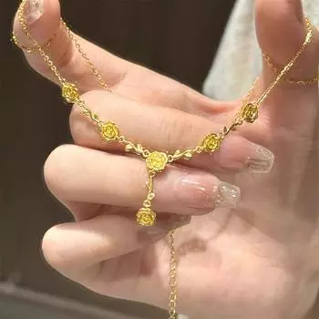 Ожерелье в стиле ретро с цветущей розой, женское, легкое, роскошное, нежное, новогоднее, универсальное, позолоченное, на ключицу, цепочка