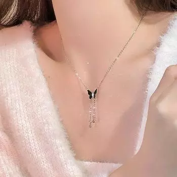 Ожерелье в стиле ретро с каплями масла, ожерелье с кисточками и бабочкой, цепочка на ключицу, ювелирные изделия 1PC