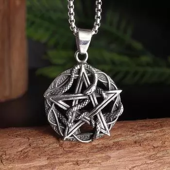 Ожерелье в стиле ретро с пентаграммой, змеей и королем для мужчин и женщин, модная подвеска в стиле панк в стиле животного, ювелирное изделие, подарок на Хэллоуин 1