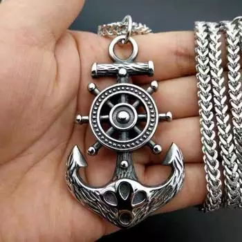 Ожерелье в стиле ретро с якорем для мужчин Chiba, модный и властный тренд, пиратский кулон, подвесные аксессуары 3*7CM серебряный