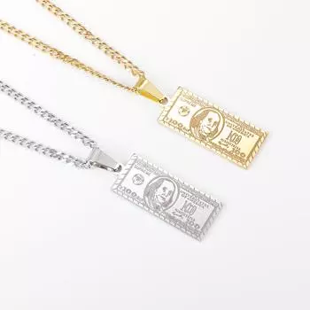 Ожерелье в виде 100-долларовой купюры из нержавеющей стали для мужчин и женщин, модные ювелирные изделия высокого качества, изысканный подарок