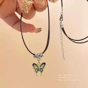 Ожерелье в виде бабочки из циркона в китайском средневековом стиле: Высококачественная двухслойная цепочка на ключицу для женщин X1357 серебряный