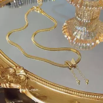 Ожерелье в виде бабочки с бахромой, женский нишевый дизайн, цепочка свитера, темперамент, усовершенствованная цепочка на шею, взрывы, титановые цветные украшения. золотой