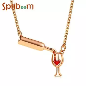 Ожерелье в виде бутылки вина для женщин, креативное ожерелье с подвеской в форме сердца и бокала для вина, женские украшения, подарок на годовщину Святого Валентина золотой