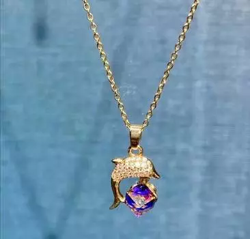 Ожерелье в виде дельфина женское титановое стальное цветное квадратное циркониевое дизайн легкое роскошное ключичное колье