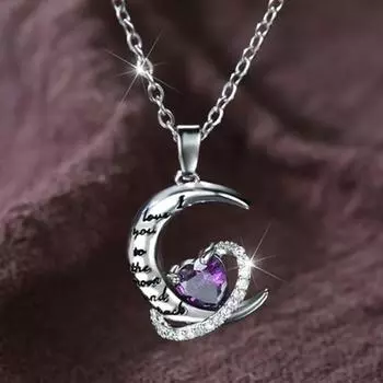 Ожерелье в виде фиолетовой почерневшей буквы «луна» в форме сердца, инкрустированное искусственным цирконием, цепочка на ключицу серебряный