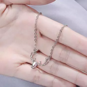 Ожерелье в виде лося с женскими рогами из лунного камня S925 стерлингового серебра, ожерелье с ключицей, небольшой свежий подарок