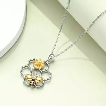 Ожерелье в виде пчелы с цветочным декором и сотами, ожерелье со стразами, женский подарок, регулируемая цепочка