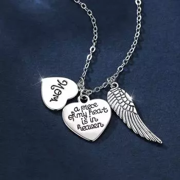 Ожерелье в виде сердца с крыльями ангела в память о потере матери, мамы, частичка моего сердца на небесах, подарок страсти серебряный
