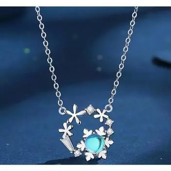 Ожерелье в виде снежинки, женское, легкое, роскошное, синее, глазурованное, из камня, ожерелье «Первый снег», нержавеющая сталь