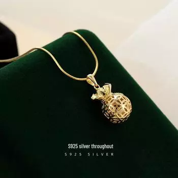 Ожерелье в виде сумки с фортуной из серебра Banyan Tree S925: Женская ретро-цепочка на ключицу Luxe NS954 серебряный